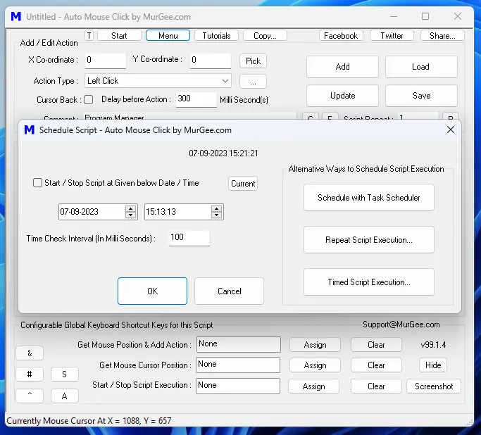 Schedule Macro Script Execution to run at a Later Date and Time in Auto Mouse Click Application Utility